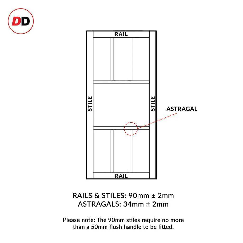 Single Sliding Door & Premium Wall Track - Eco-Urban® Queensland 7 Pane Door DD6424SG Frosted Glass - 6 Colour Options