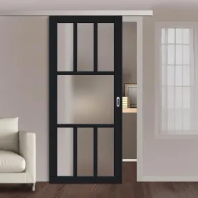 Single Sliding Door & Premium Wall Track - Eco-Urban® Queensland 7 Pane Door DD6424SG Frosted Glass - 6 Colour Options