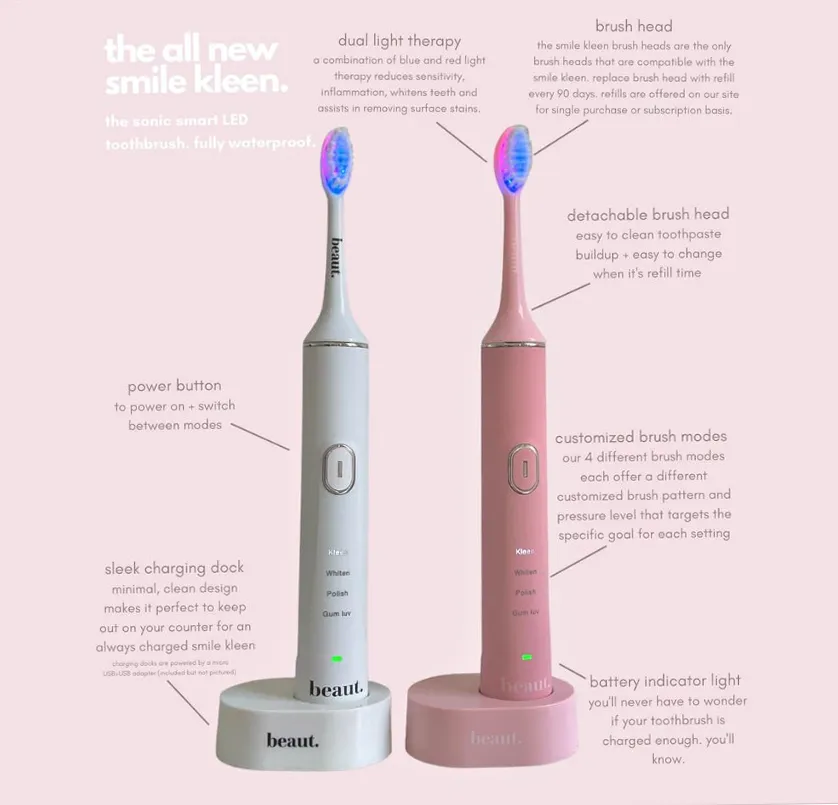 Smile Kleen Sonic Toothbrush in Pink or White