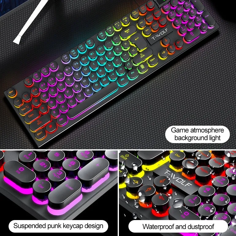 Spill Resistant Wired 104 Keys Gaming Keyboard with Multimedia Keys & Rainbow Backlit for Win/Mac