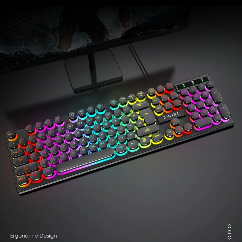 Spill Resistant Wired 104 Keys Gaming Keyboard with Multimedia Keys & Rainbow Backlit for Win/Mac