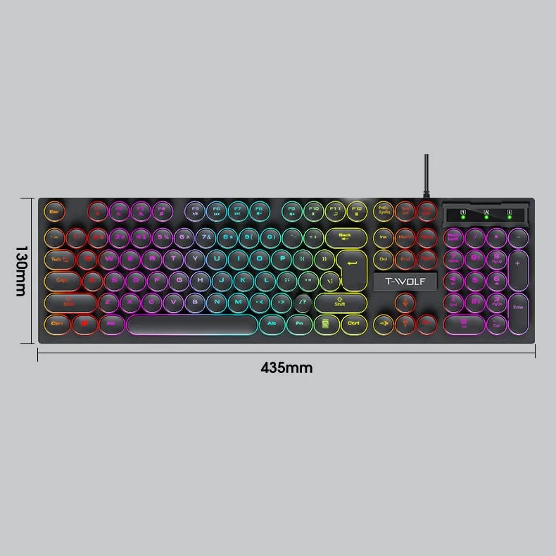 Spill Resistant Wired 104 Keys Gaming Keyboard with Multimedia Keys & Rainbow Backlit for Win/Mac