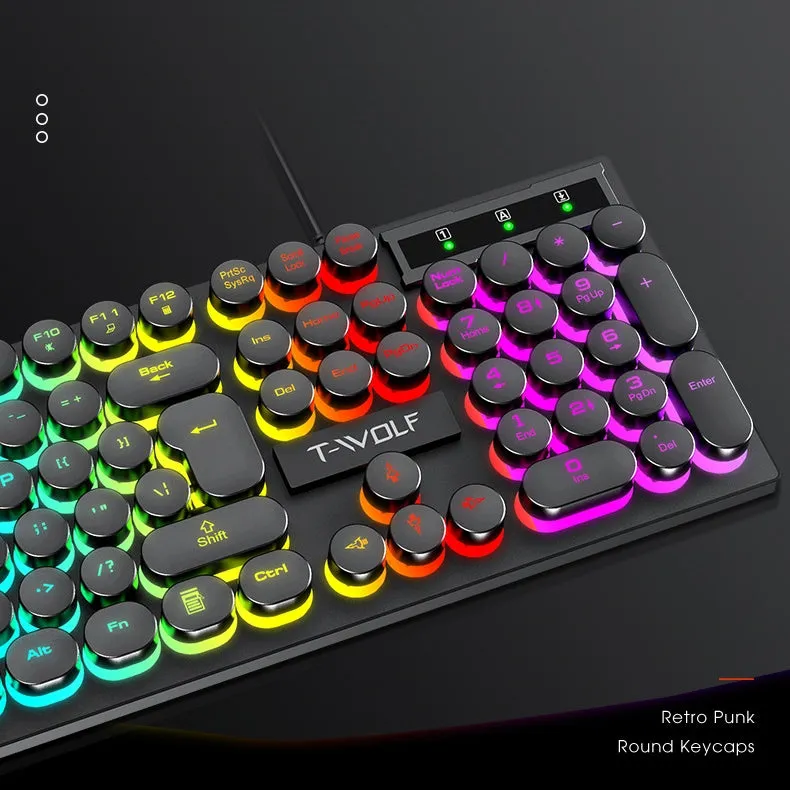 Spill Resistant Wired 104 Keys Gaming Keyboard with Multimedia Keys & Rainbow Backlit for Win/Mac