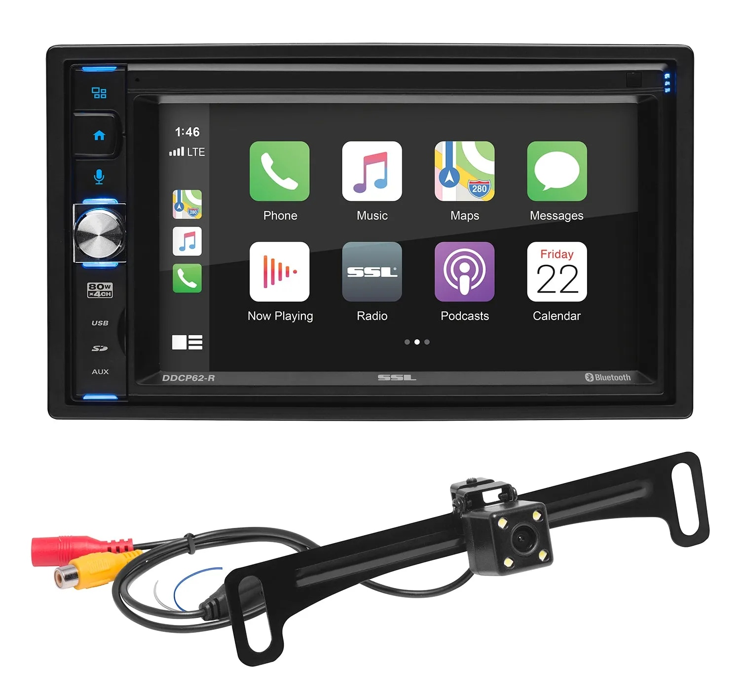 SSL Double-DIN, Apple CarPlay Mech-Less6.2" Touchscreen Bluetooth   Back up Camera