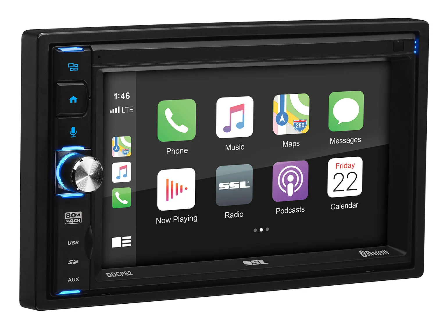 SSL Double-DIN, Apple CarPlay Mech-Less6.2" Touchscreen Bluetooth   Back up Camera