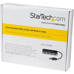 StarTech.com 4 Port Portable USB 2.0 Hub w/ Built-in Cable - 4 Port USB Hub - USB - External - 4 USB Port(s) - 4 USB 2.0 Port(s) - PC, Mac, Linux - TAA Compliant