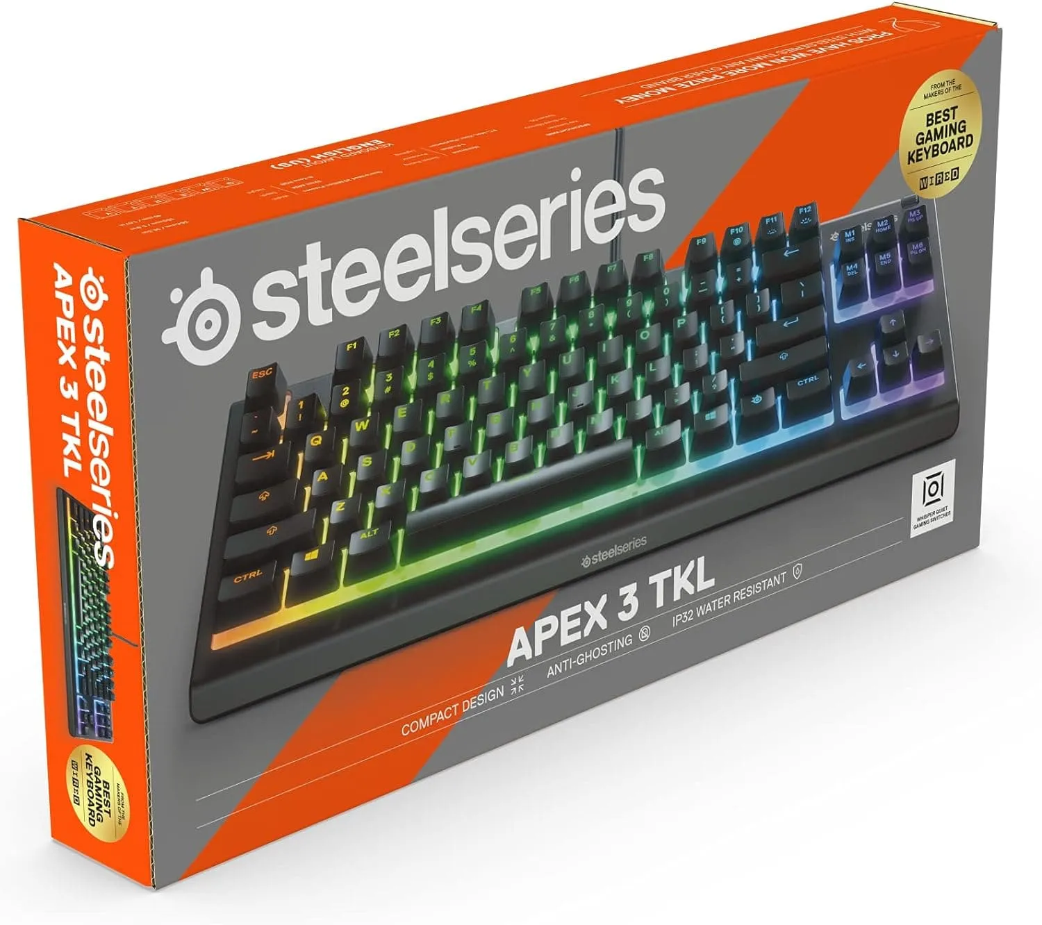 SteelSeries Apex 3 TKL - RGB Gaming Keyboard - Tenkeyless Compact Esports Form Factor - 8-Zone RGB Illumination - IP32 Water & Dust Resistant - English QWERTY Layout