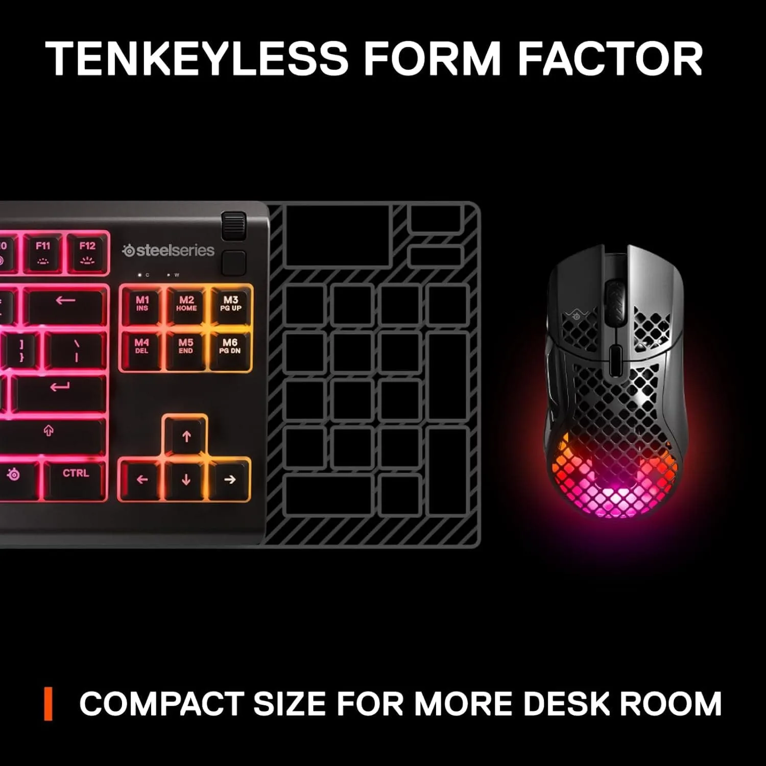 SteelSeries Apex 3 TKL - RGB Gaming Keyboard - Tenkeyless Compact Esports Form Factor - 8-Zone RGB Illumination - IP32 Water & Dust Resistant - English QWERTY Layout