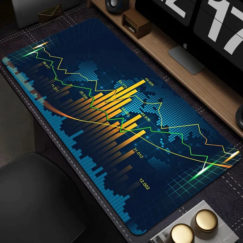 Stock Market Candle Chart Mouse Mat Gaming Keyboard Mat Large Non-Slip Mouse Pad Gamer HD Print Mousepad Game Rubber Accessories