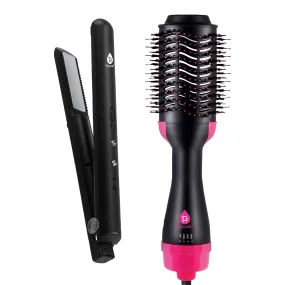 Style-on-the-Go Bundle – Cordless Hair Straightener & One Step Volumizer Brush for Sleek, Voluminous Hair Anytime, Anywhere