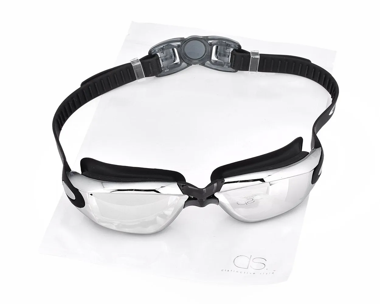 Swimming Goggles with Anti-fog Mirror Lens and Case - Black