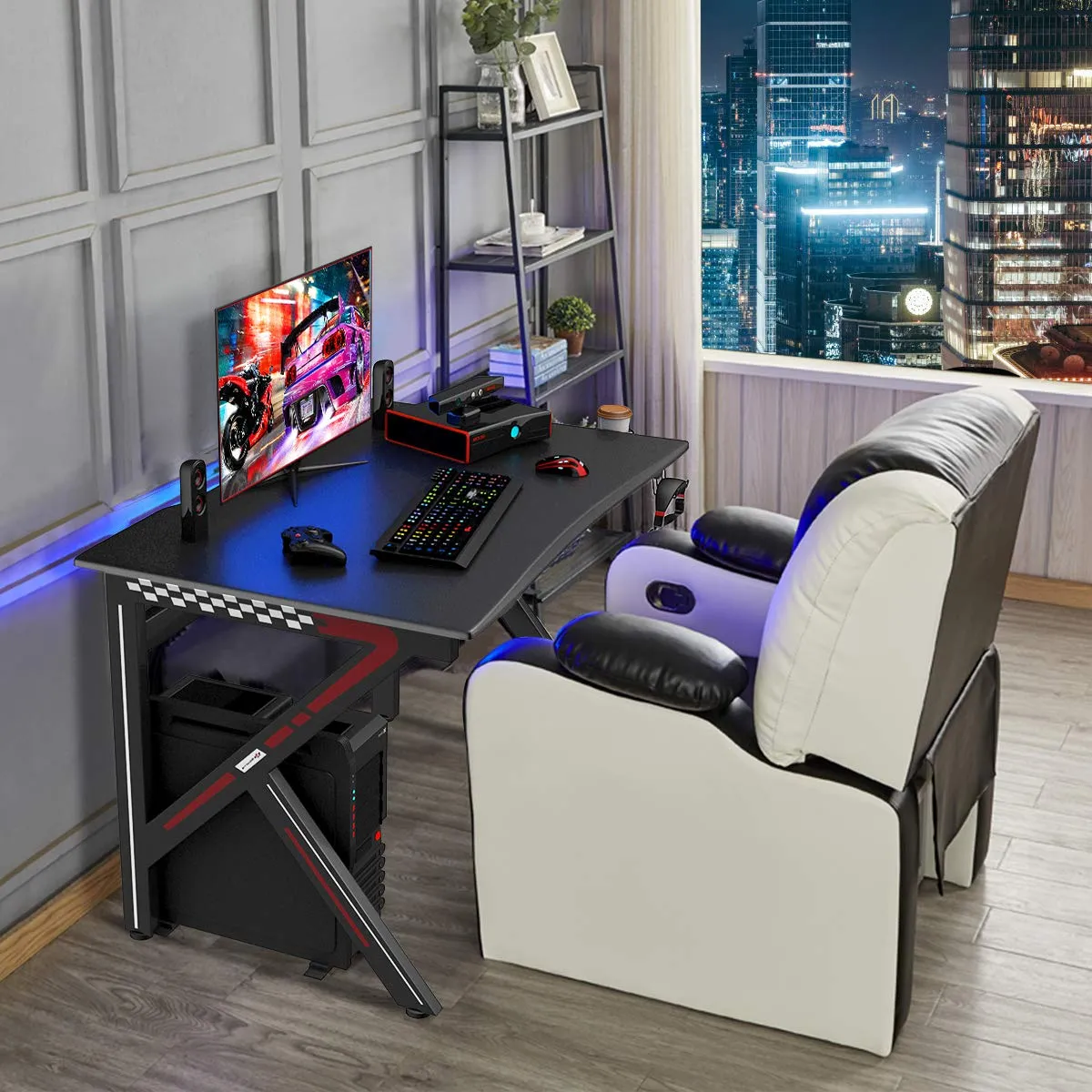 Tangkula Computer Desk Gaming Desk, E-Sports Gaming Workstation with Cup Holder & Headphone Holder