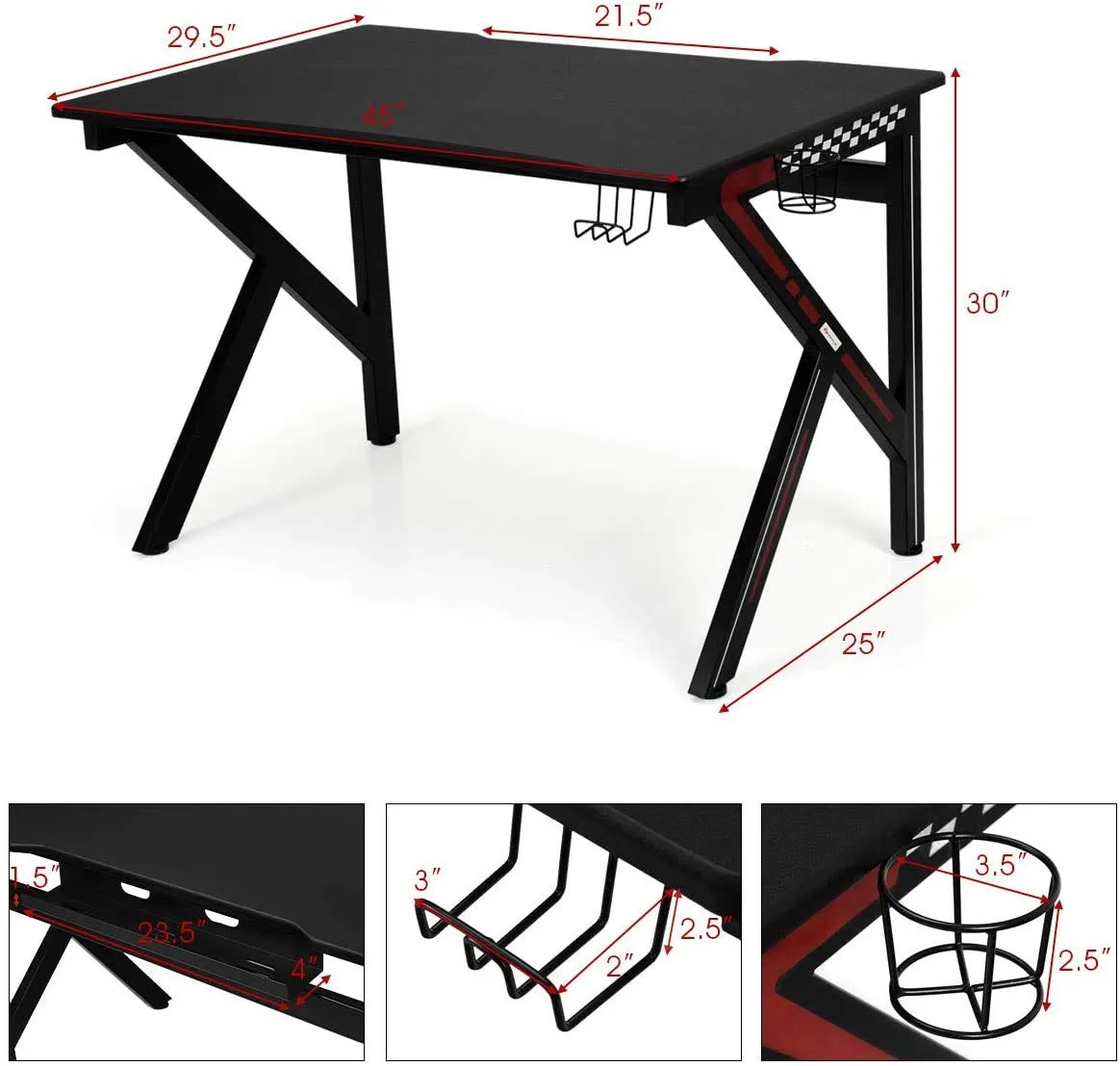 Tangkula Computer Desk Gaming Desk, E-Sports Gaming Workstation with Cup Holder & Headphone Holder