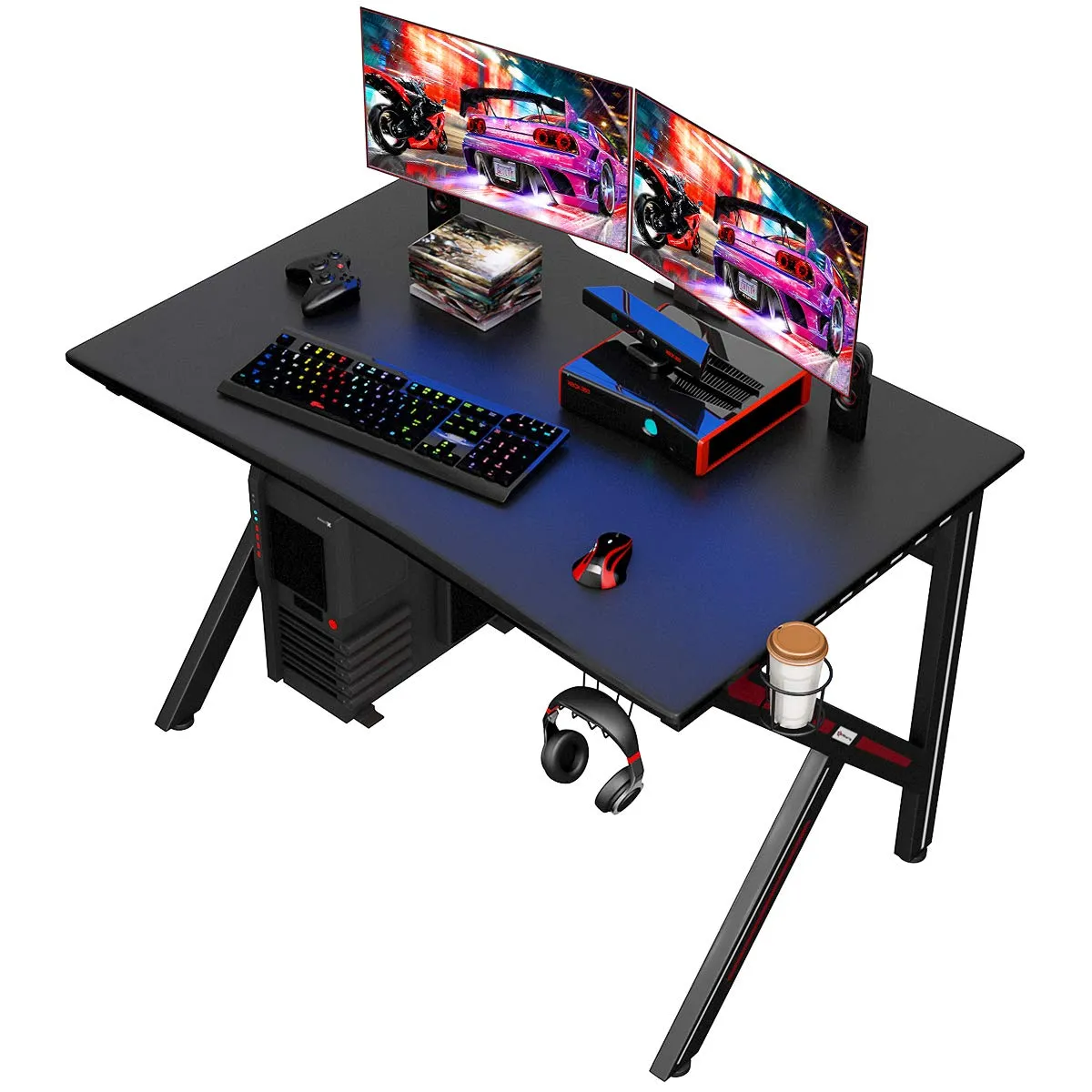 Tangkula Computer Desk Gaming Desk, E-Sports Gaming Workstation with Cup Holder & Headphone Holder