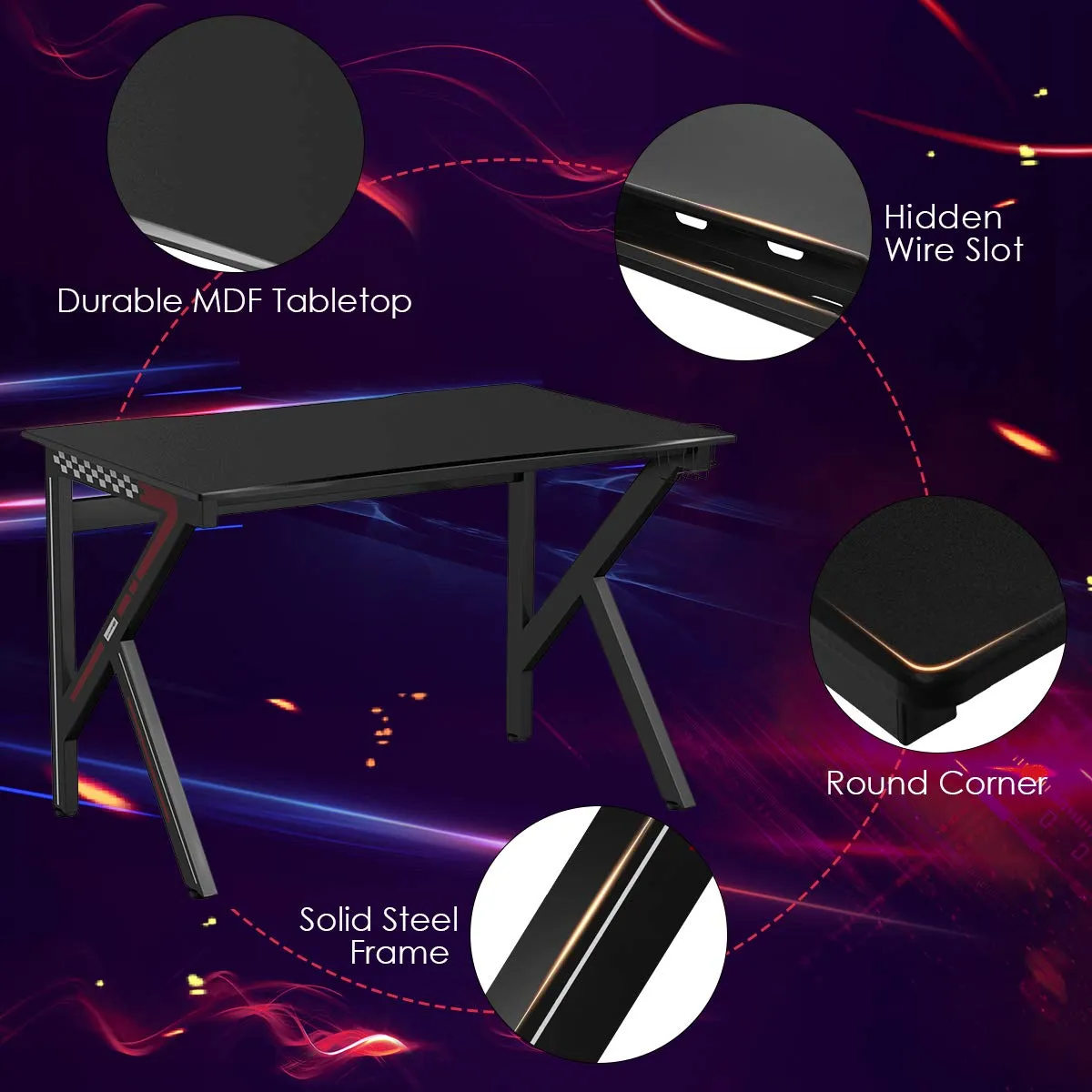 Tangkula Computer Desk Gaming Desk, E-Sports Gaming Workstation with Cup Holder & Headphone Holder