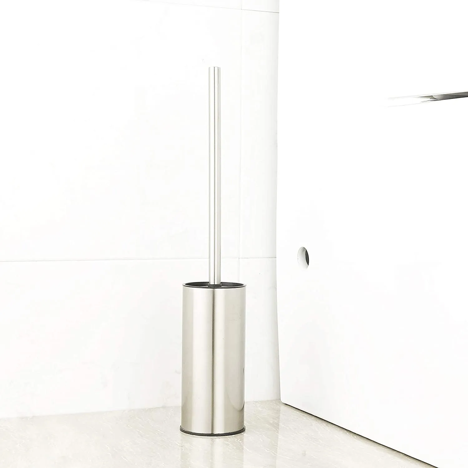 Toilet Brush Holder Brushed Nickel, Stainless Steel 304 Brushed Nickel Round Freestanding Toilet Bowl Brush and Holder for Bathroom