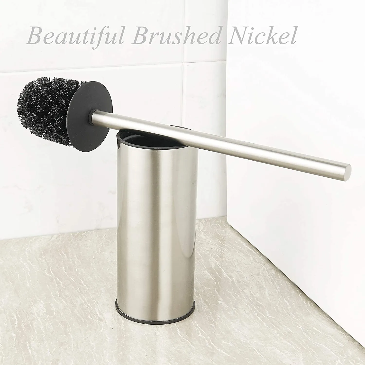 Toilet Brush Holder Brushed Nickel, Stainless Steel 304 Brushed Nickel Round Freestanding Toilet Bowl Brush and Holder for Bathroom