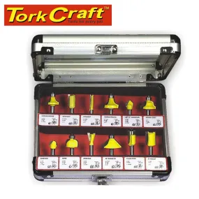 Tork Craft Router Bit Set 12Pc Aluminium/GlaSS Case 1/4 Shank Dy012B Ag