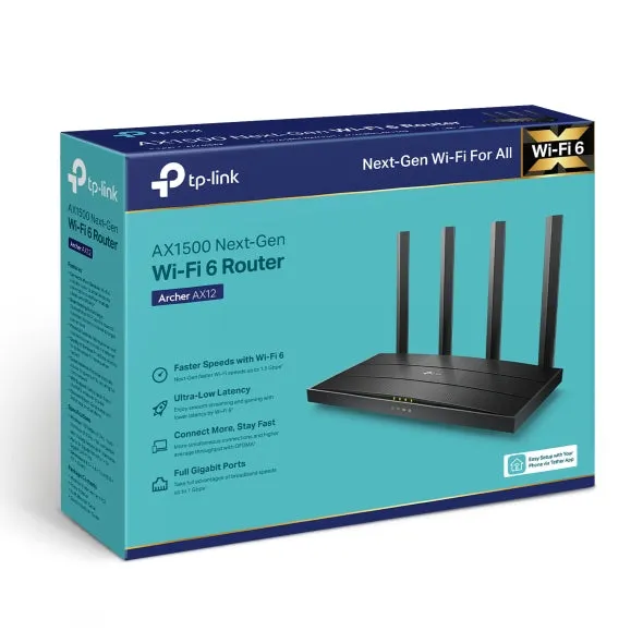 Tp-Link Archer Ax12 V1 - Wireless Router - 3-Port Switch - 1Gbe - Wi-Fi 6 - Dual Band