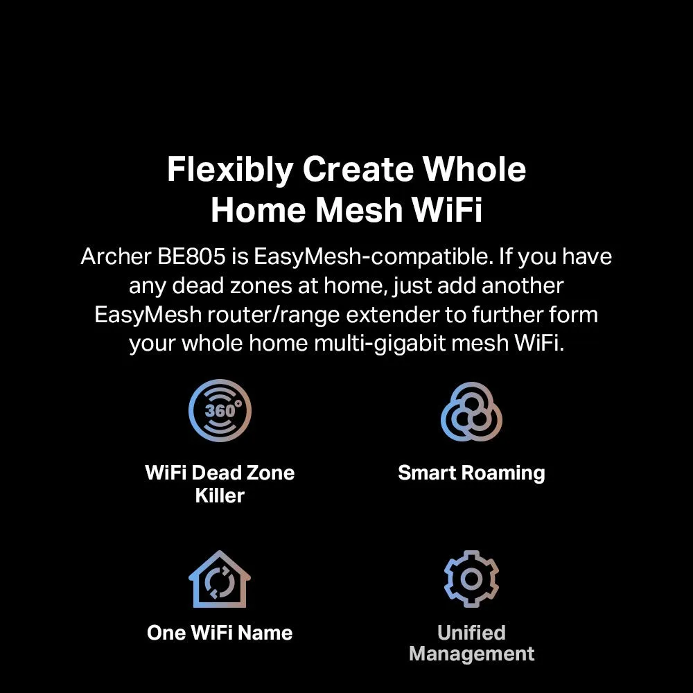 TP-Link Archer BE805 BE19000 Tri-Band Wi-Fi 7 Router | Replace Archer BE800 | Speeds up to 19 Gbps | Dual 10 G Ports | EasyMesh | HomeShield