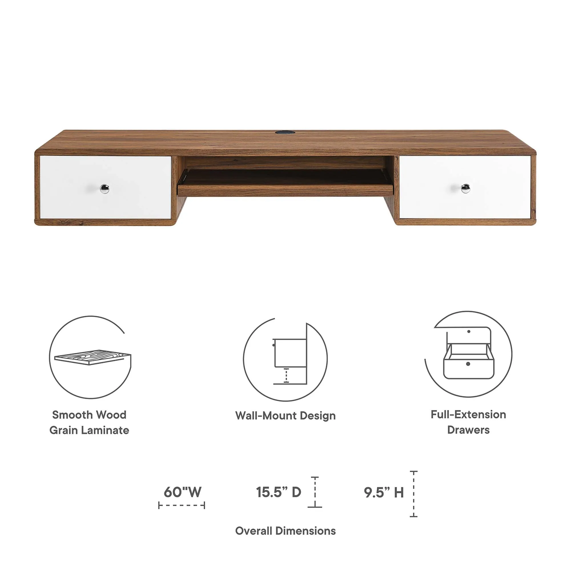 Transmit 60" Wall Mount Wood Office Desk by Modway