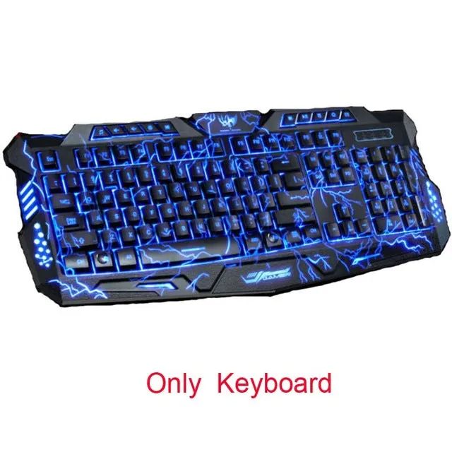 Tri-Color Backlit Computer Gaming Keyboard Teclado USB Powered Full N-Key Game Keyboard for Desktop Laptop Russian sticker