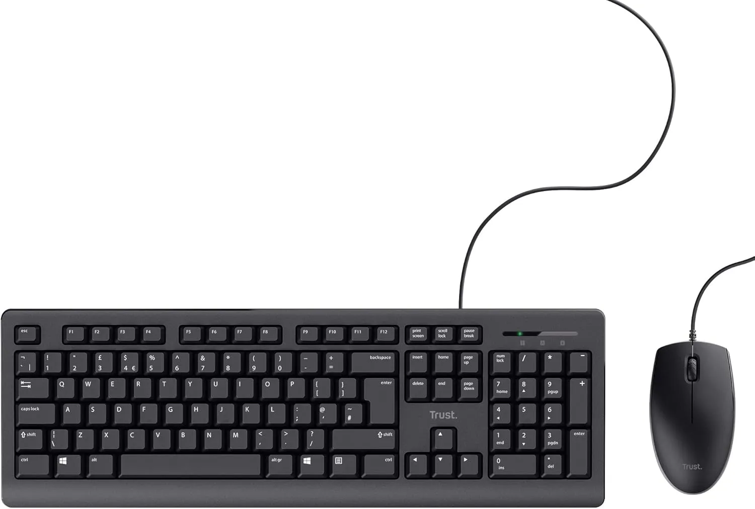 Trust Taro Wired Keyboard & Mouse Set - Full-Size, Spill-Resistant, Quiet, USB Plug & Play, QWERTY UK Layout - Black