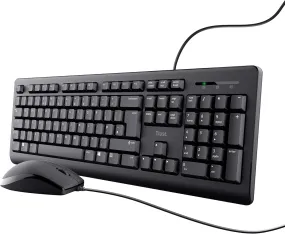 Trust Taro Wired Keyboard & Mouse Set - Full-Size, Spill-Resistant, Quiet, USB Plug & Play, QWERTY UK Layout - Black