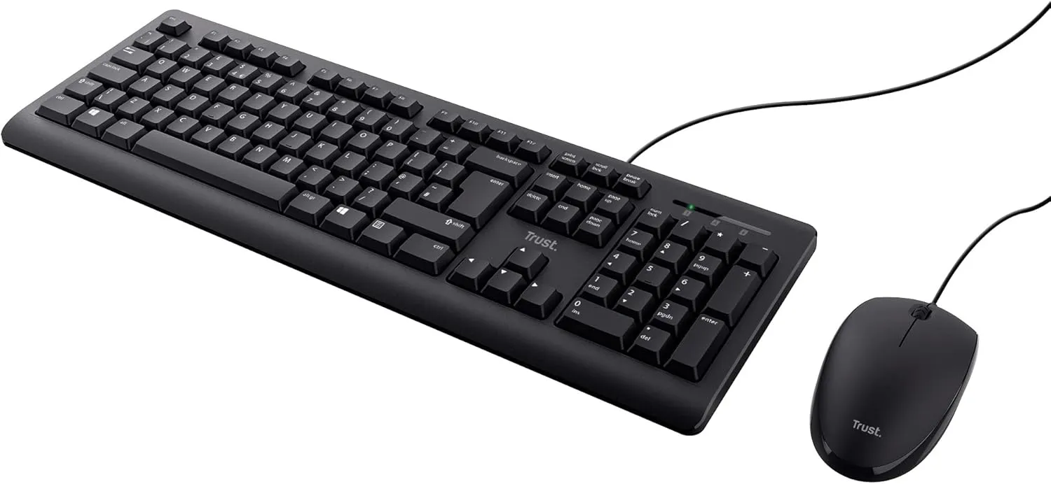 Trust Taro Wired Keyboard & Mouse Set - Full-Size, Spill-Resistant, Quiet, USB Plug & Play, QWERTY UK Layout - Black