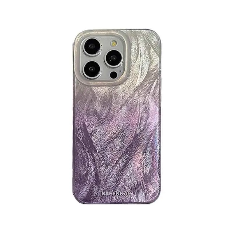 TSP64 Cute Phone Case for iPhone 11, 12, 13, 14, 15 Pro Max, and 15 Plus - Stylish Laser Gradient Feather Pattern