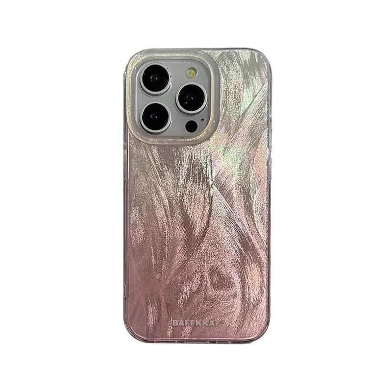 TSP64 Cute Phone Case for iPhone 11, 12, 13, 14, 15 Pro Max, and 15 Plus - Stylish Laser Gradient Feather Pattern