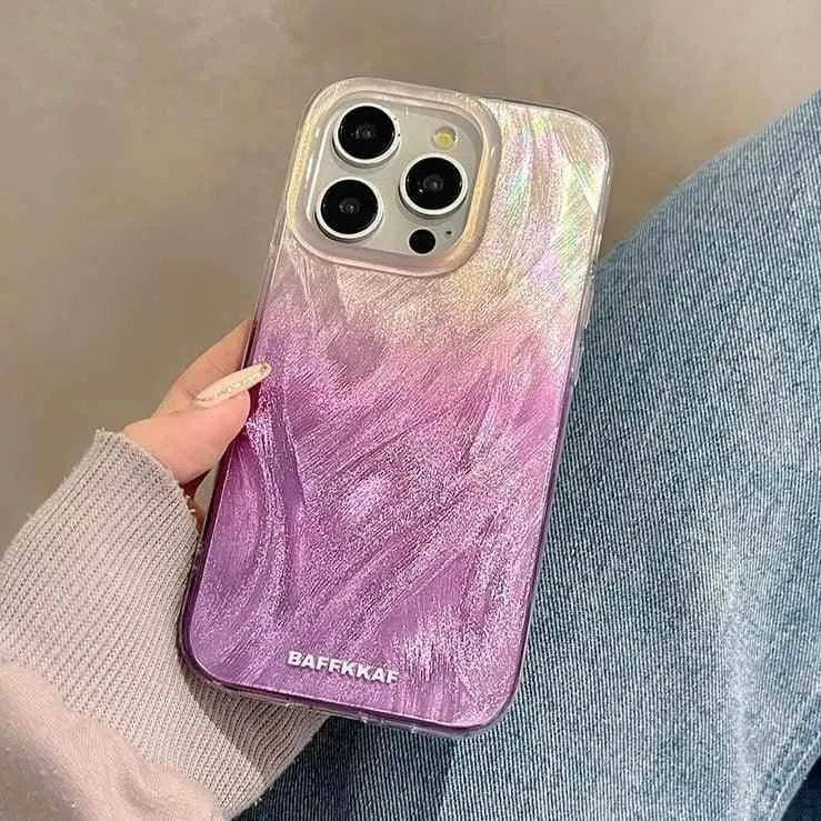 TSP64 Cute Phone Case for iPhone 11, 12, 13, 14, 15 Pro Max, and 15 Plus - Stylish Laser Gradient Feather Pattern