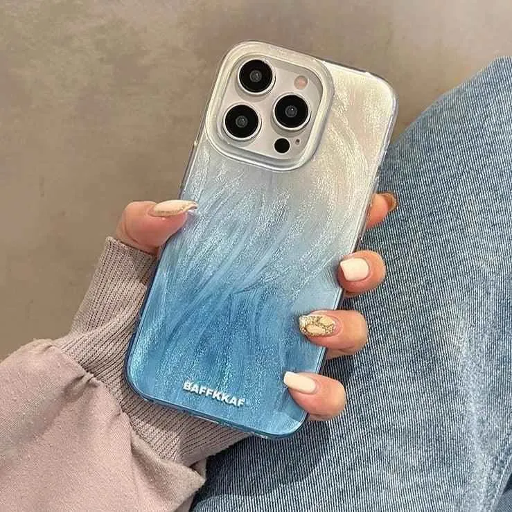 TSP64 Cute Phone Case for iPhone 11, 12, 13, 14, 15 Pro Max, and 15 Plus - Stylish Laser Gradient Feather Pattern