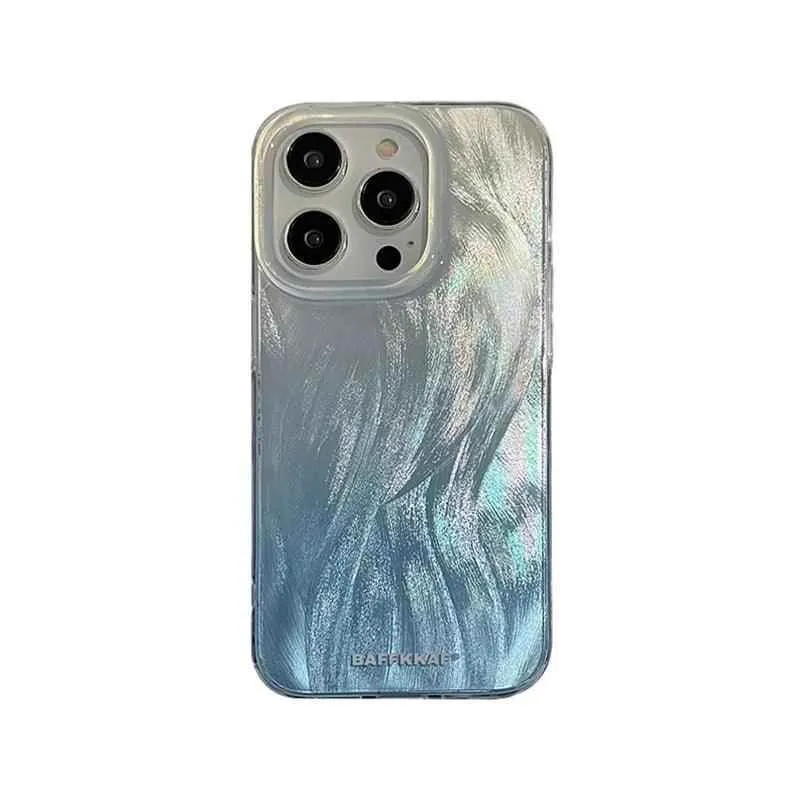 TSP64 Cute Phone Case for iPhone 11, 12, 13, 14, 15 Pro Max, and 15 Plus - Stylish Laser Gradient Feather Pattern