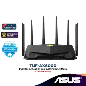 TUF Gaming AX6000 (TUF-AX6000) TUF Gaming AX6000 Dual Band WiFi 6 Gaming Router with dedicated Gaming Port, Dual 2.5G Port, 3steps port forwarding, AiMesh for mesh WiFi, AiProtection Pro network security and AURA RGB lighting