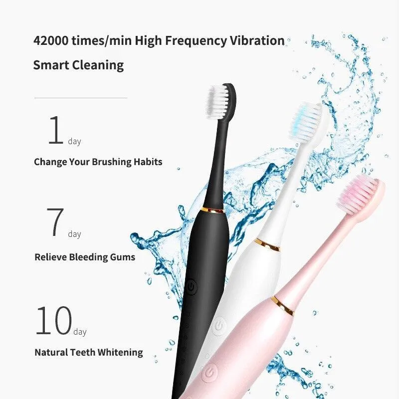 Ultrasonic Electric Toothbrush Rechargeable USB for Adults 6 Modes