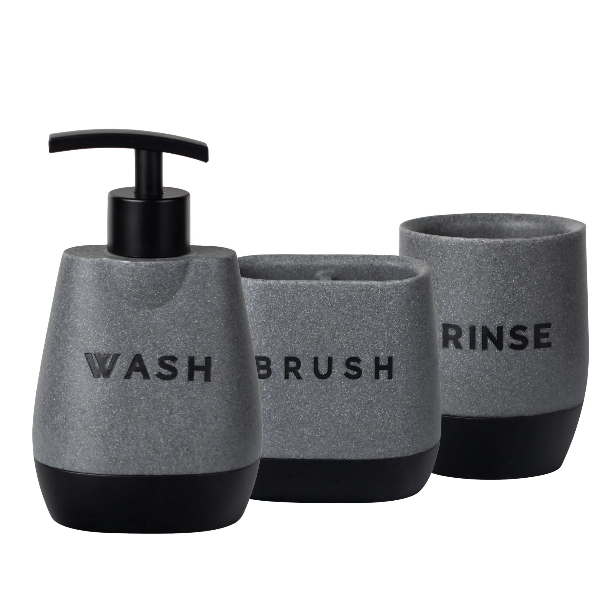 UMAI 3 Pcs Polyresin Bathroom Accessories Set | Liquid Soap Dispenser For Bathroom | Toothbrush Holder | Tumbler | Handwash Dispenser | Bathroom Accessories | Soap Dispenser For Kitchen | Black - Grey