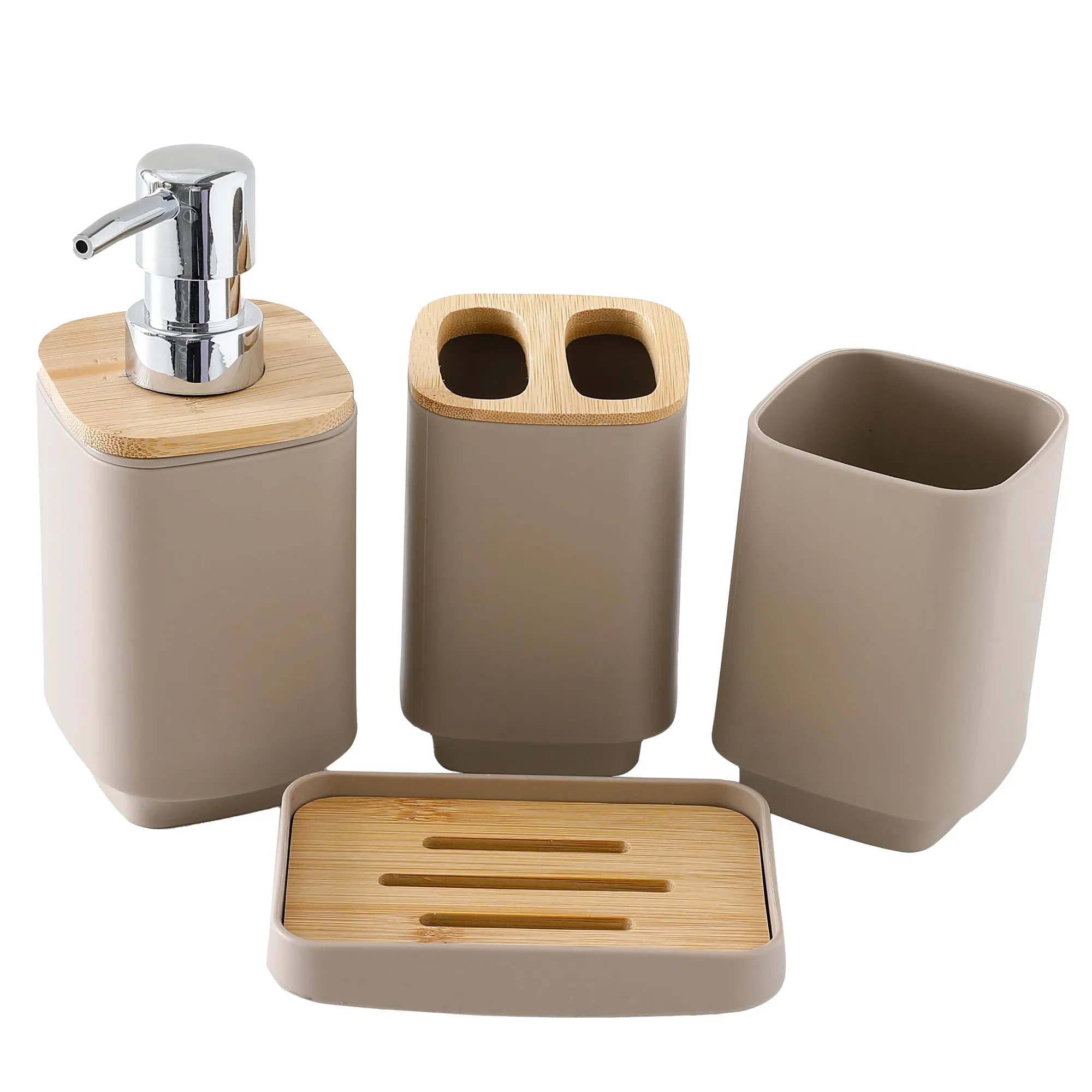 UMAI Bathroom Accessories Set of 4 Pcs | Soap Dispenser for Bathroom(7 * 7 * 17cm) | Toothbrush Holder | Soap Case for Bathroom | Mouth Wash Cup Bathroom Accessories Items