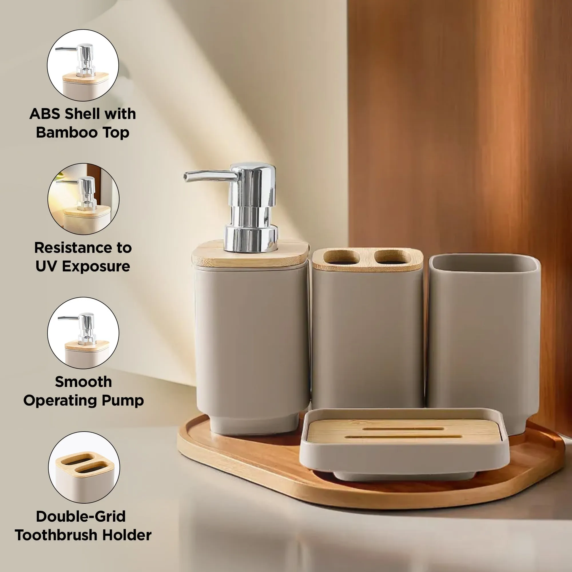 UMAI Bathroom Accessories Set of 4 Pcs | Soap Dispenser for Bathroom(7 * 7 * 17cm) | Toothbrush Holder | Soap Case for Bathroom | Mouth Wash Cup Bathroom Accessories Items