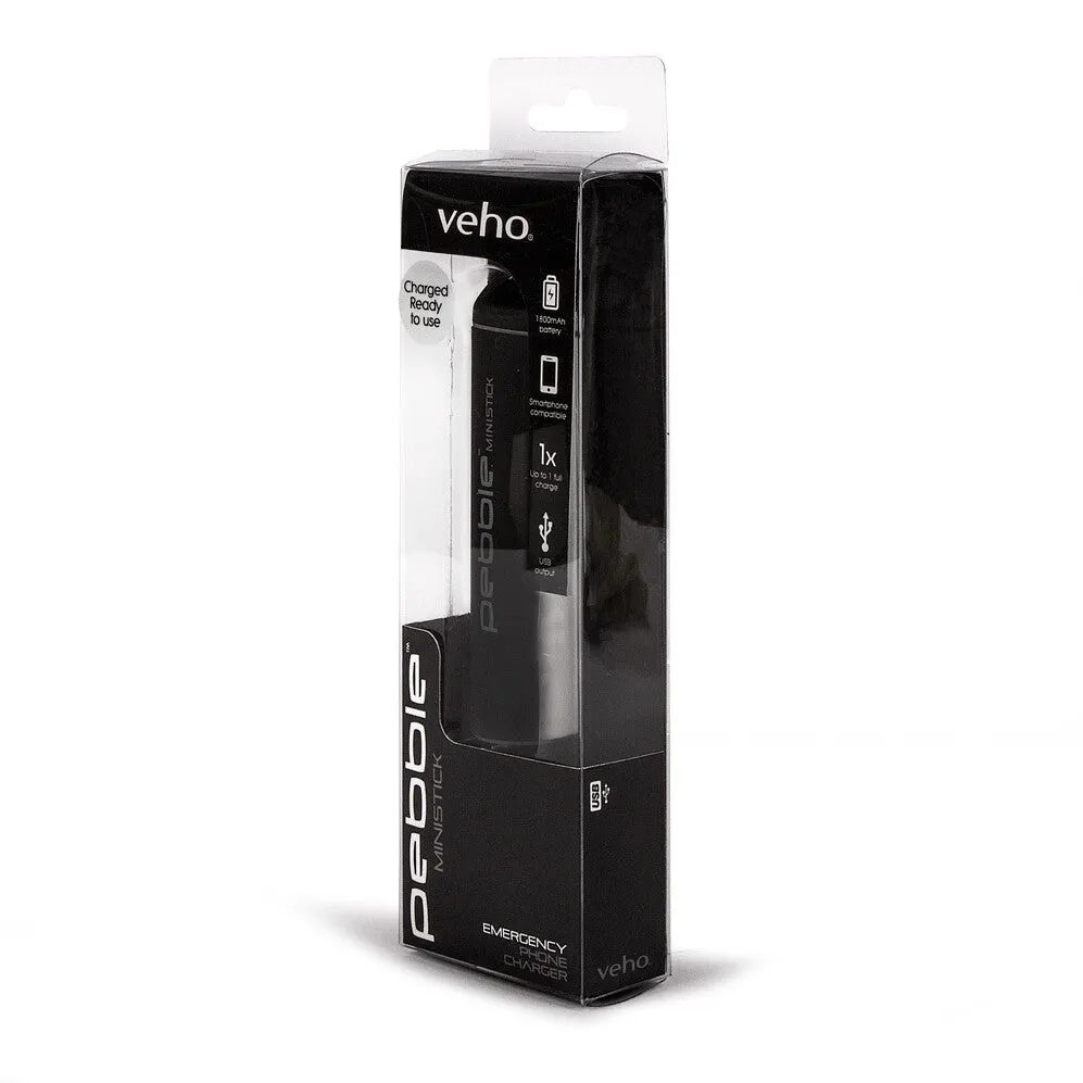 Veho Pebble Ministick 2,200mAh Emergency Portable Rechargeable Power Bank – Black (VPP-102-BL-2200)