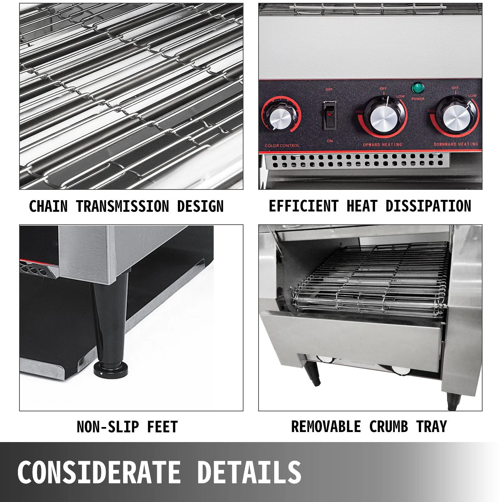 Vevor Commercial Conveyor Toaster 450 Slices per Hour 2640W Stainless Steel with Double Heating Tubes New