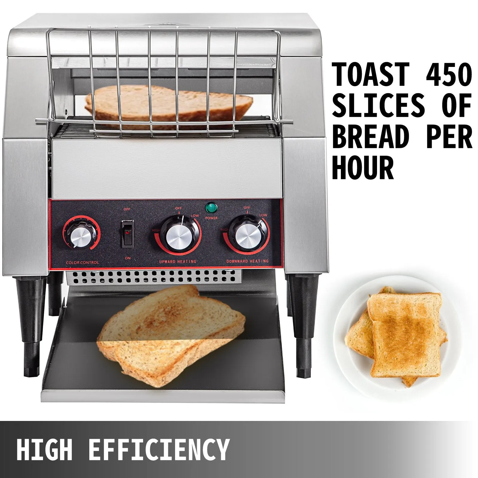 Vevor Commercial Conveyor Toaster 450 Slices per Hour 2640W Stainless Steel with Double Heating Tubes New