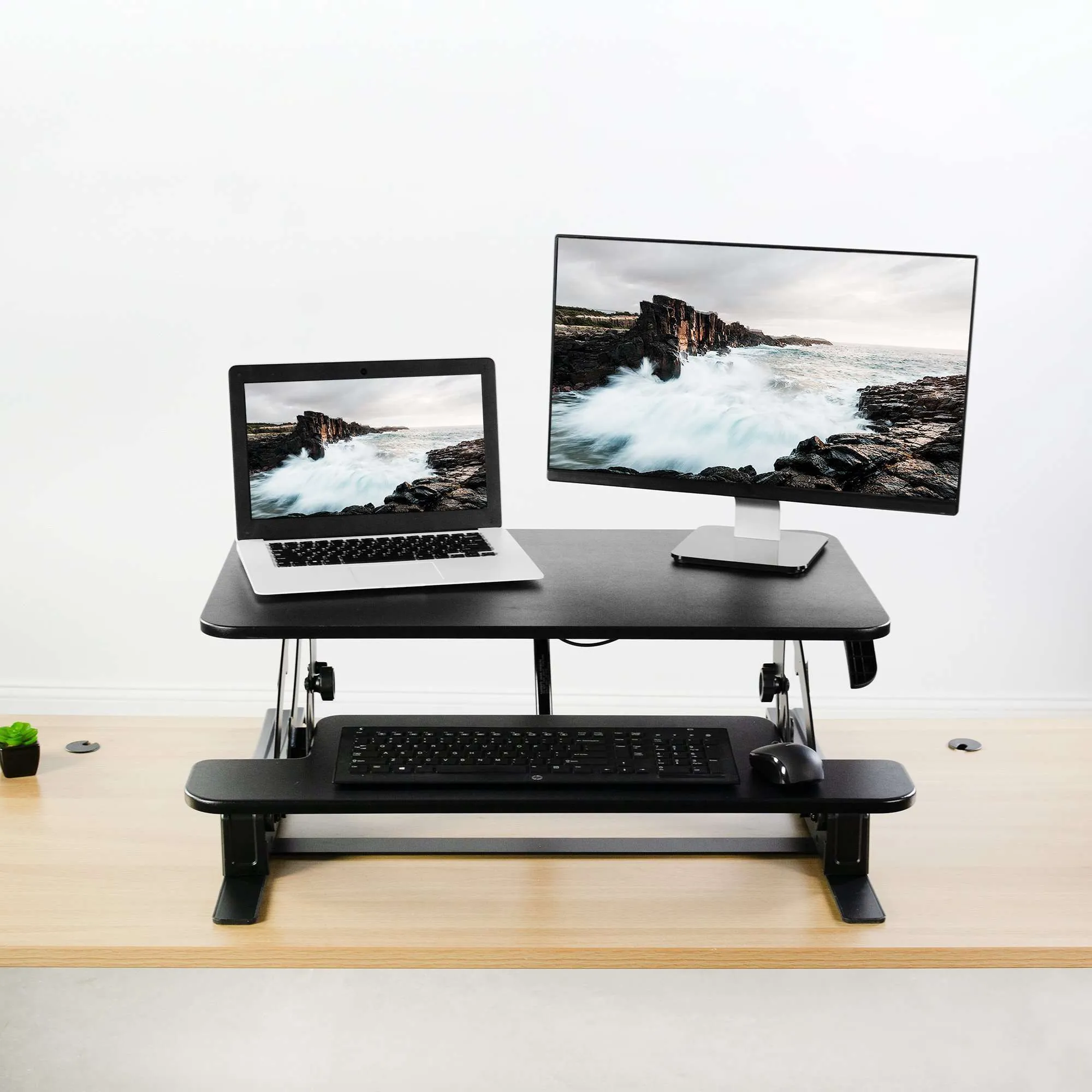 VIVO Black 32" Height-Adjustable Standing Desk Monitor Riser, DESK-V000VS