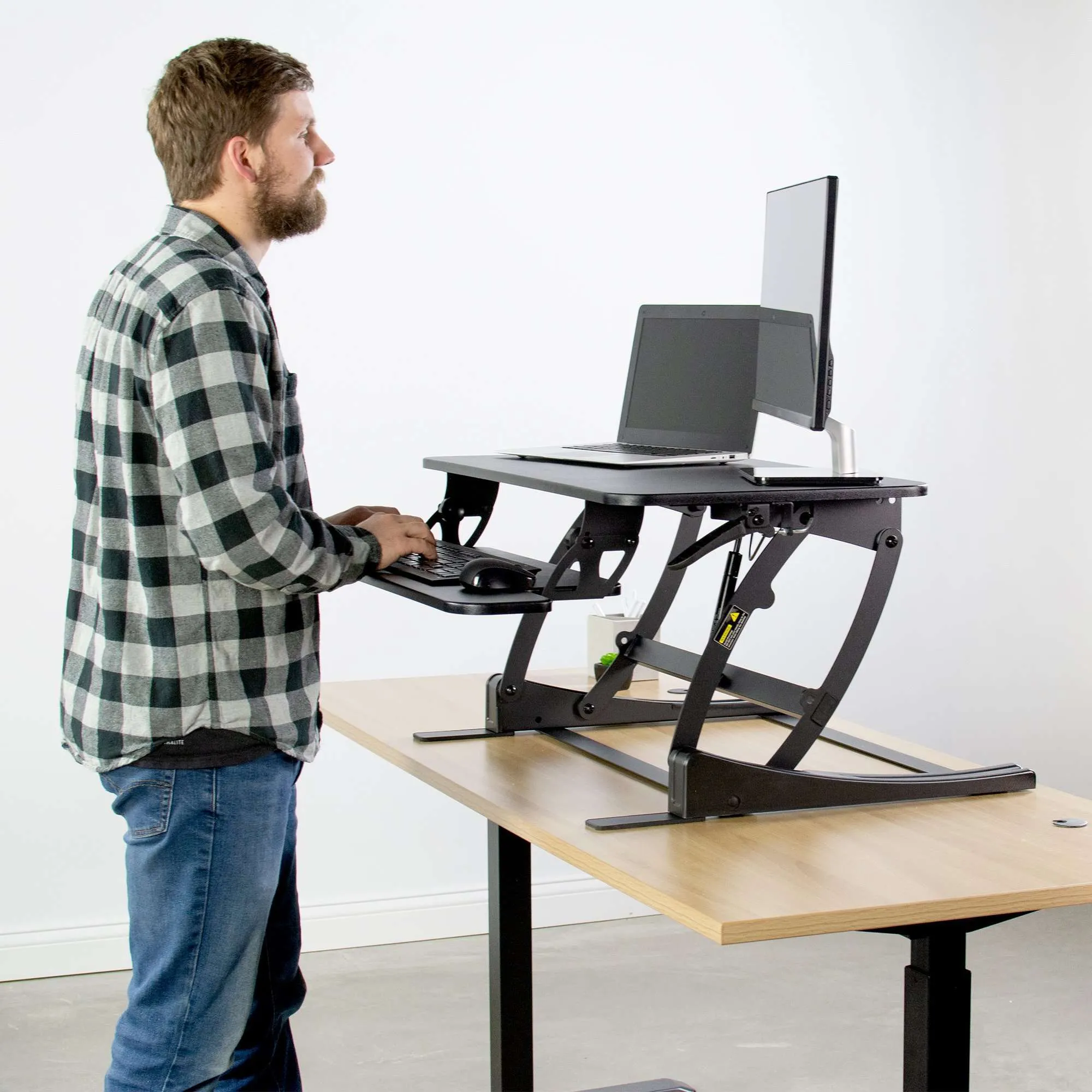 VIVO Black 32" Height-Adjustable Standing Desk Monitor Riser, DESK-V000VS