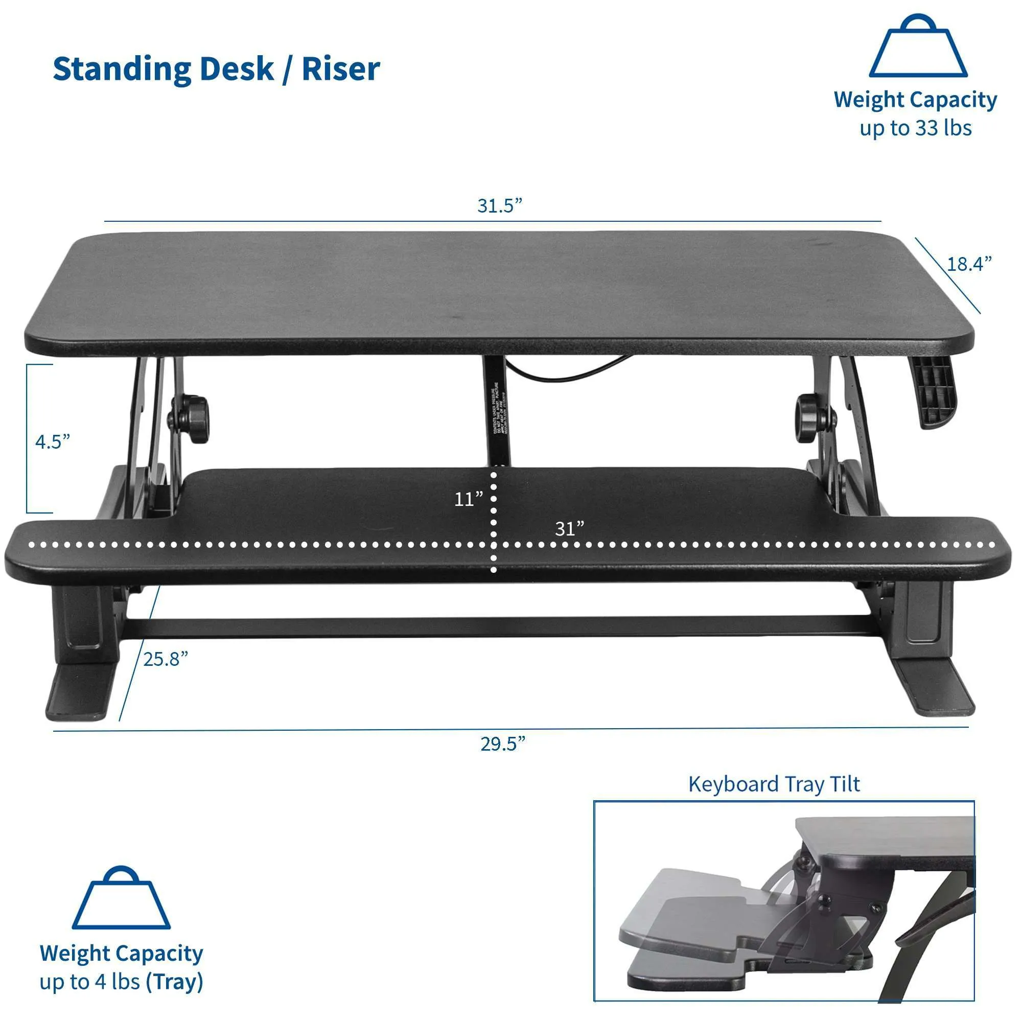 VIVO Black 32" Height-Adjustable Standing Desk Monitor Riser, DESK-V000VS