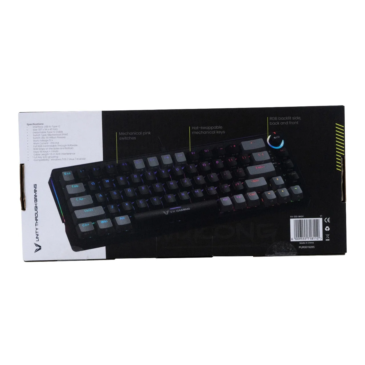 Volkano VX Gaming Sun-Wukon RGB Hot Swappable Mechanical Keyboard