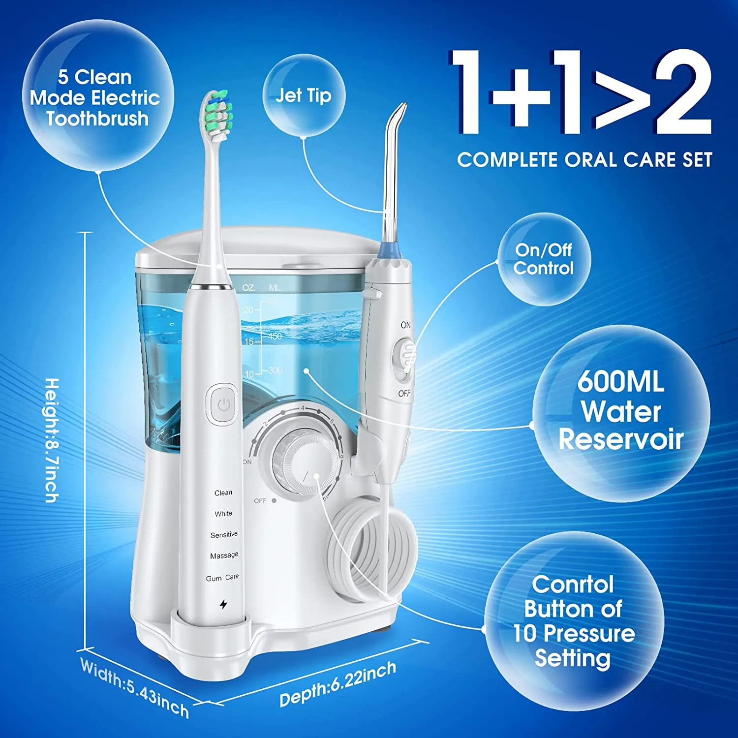 Water Flosser and Toothbrush Combo in One with 7 Jet Tips