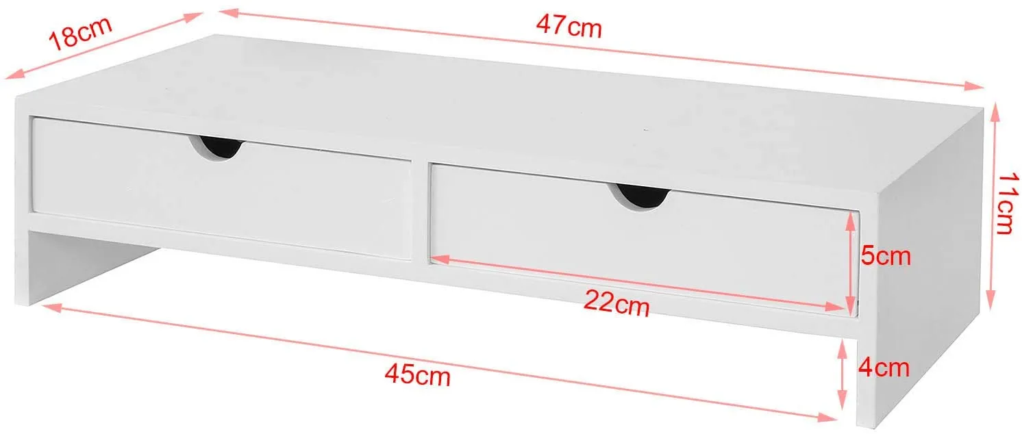 White Monitor Stand Desk Organizer with 2 Drawers