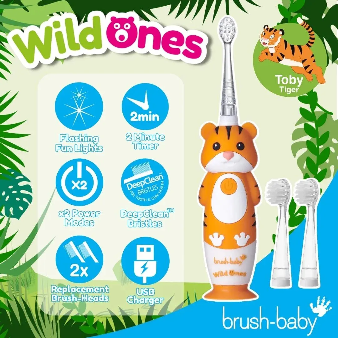 WildOnes™ Tiger Kids Electric Rechargeable Toothbrush and WildOnes Applemint Toothpaste