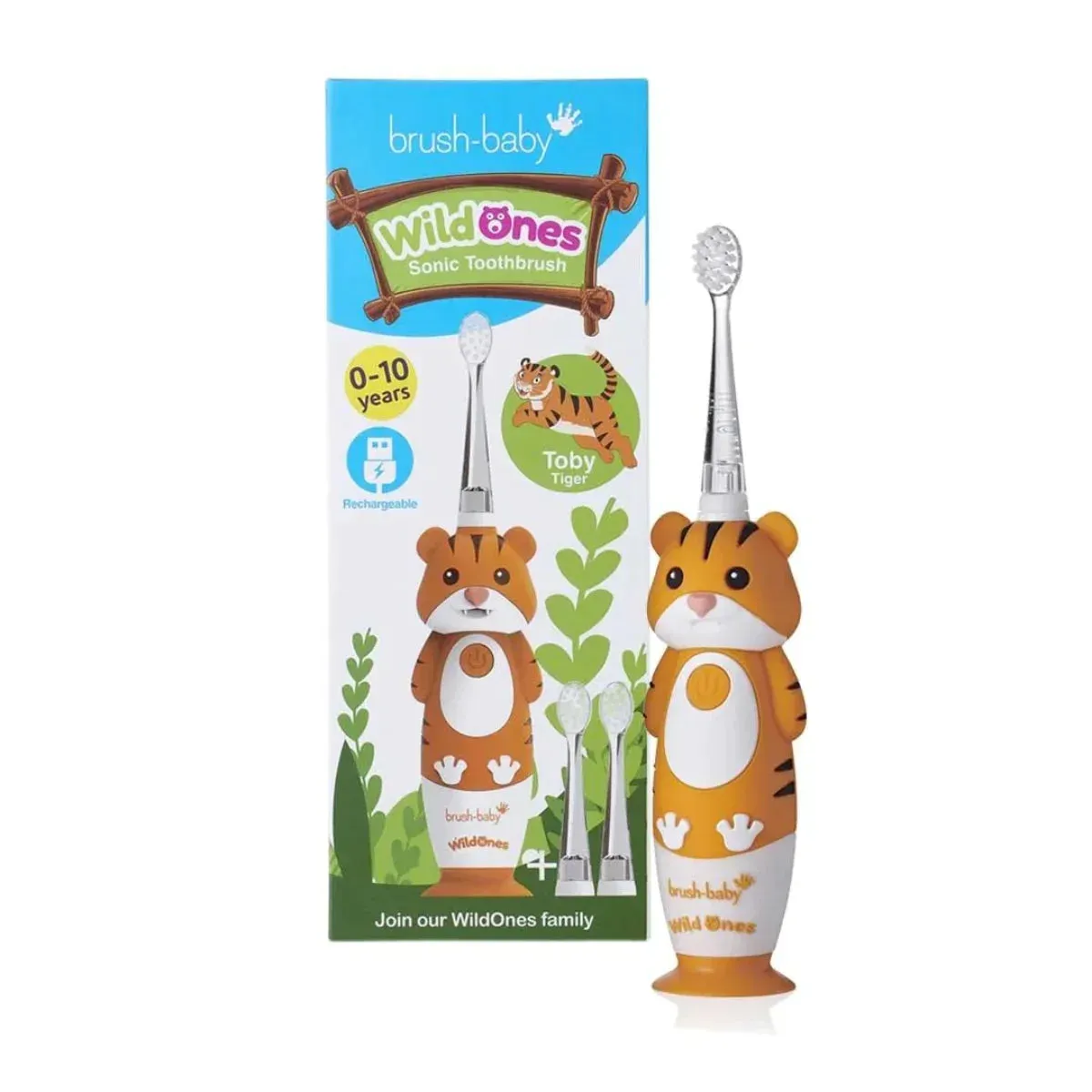 WildOnes™ Tiger Kids Electric Rechargeable Toothbrush and WildOnes Applemint Toothpaste